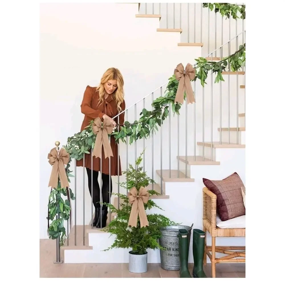 2 Pcs 20 x 10 Inch Large Burlap Bows Farmhouse Wreaths Jute Bow for Gift s1